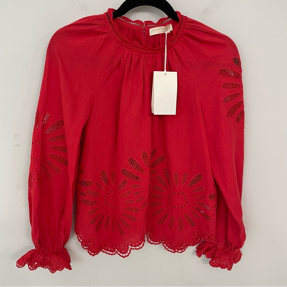 NWT Ulla Johnson Louisa Eyelet Ruffle Linen Blend Top in Poppy.     22 - Picture 2 of 14
